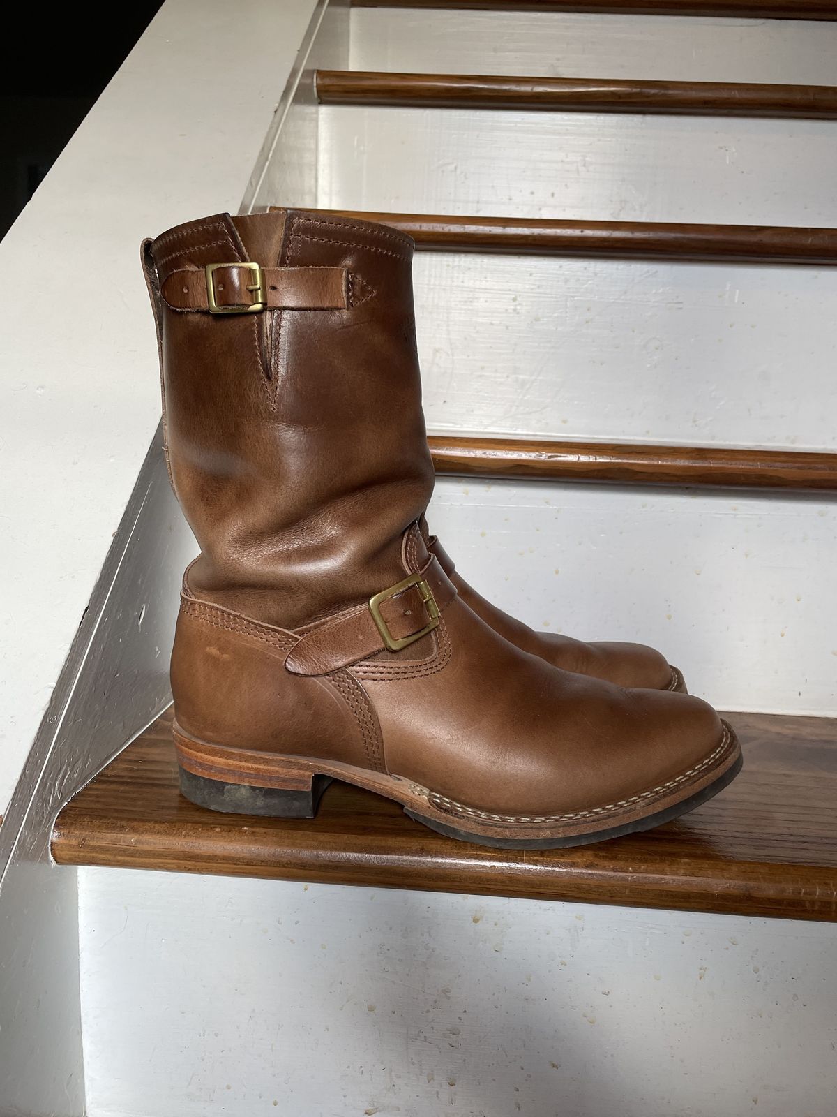 Photo by patinathunderdome on November 4, 2021 of the Wesco Mister Lou in Horween Natural Chromexcel.