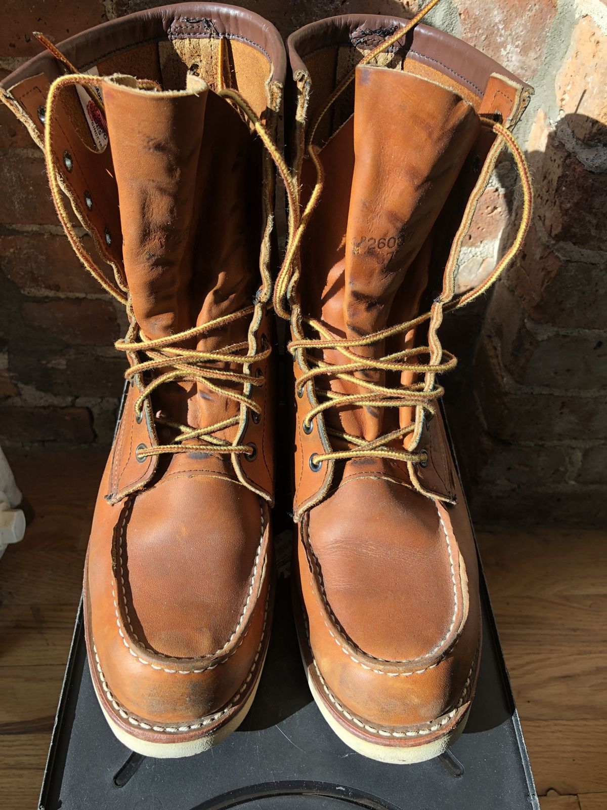 Photo by patinathunderdome on December 4, 2021 of the Red Wing 8-Inch Classic Moc in S.B. Foot Oro-Iginal.