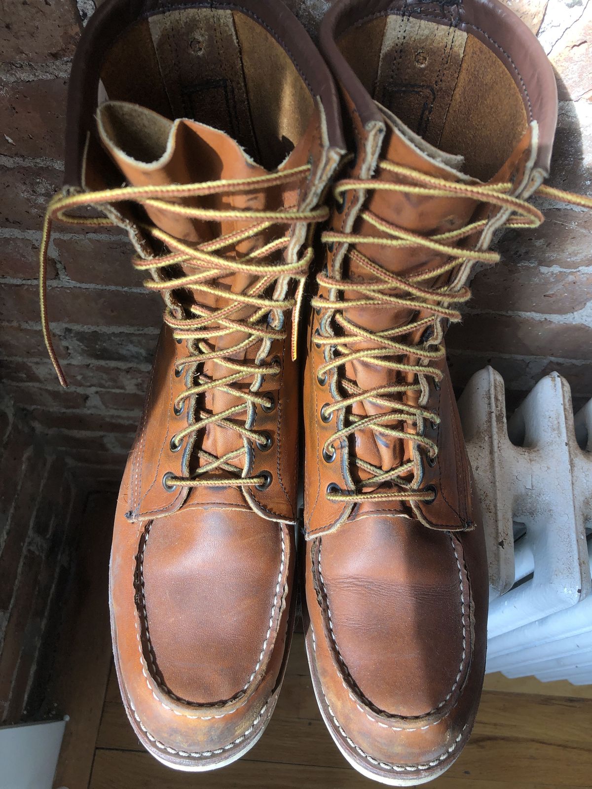 Photo by patinathunderdome on March 5, 2022 of the Red Wing 8-Inch Classic Moc in S.B. Foot Oro-Iginal.