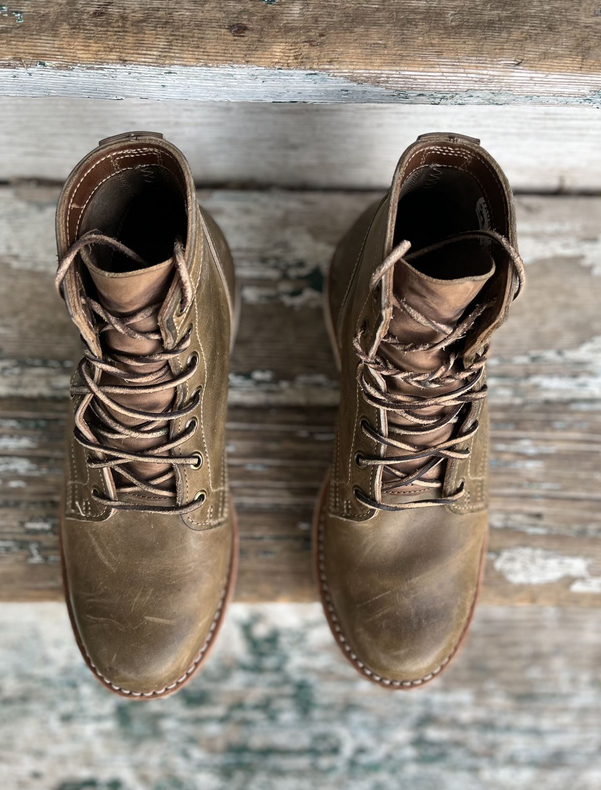 Photo by patinathunderdome on December 6, 2021 of the Truman Service Boot in Maryam Olive Horsebutt.