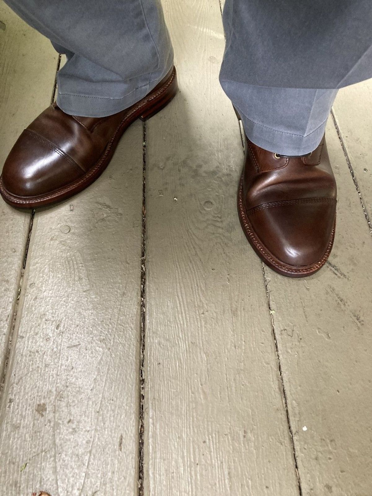 Photo by patinathunderdome on October 1, 2021 of the Grant Stone Cap Toe Boot in Horween Crimson Chromexcel.