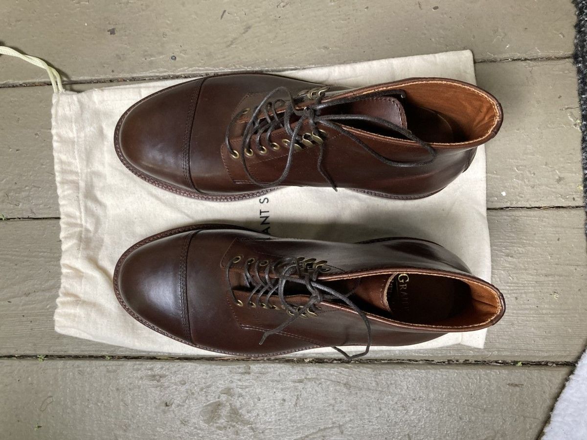 Photo by patinathunderdome on October 1, 2021 of the Grant Stone Cap Toe Boot in Horween Crimson Chromexcel.