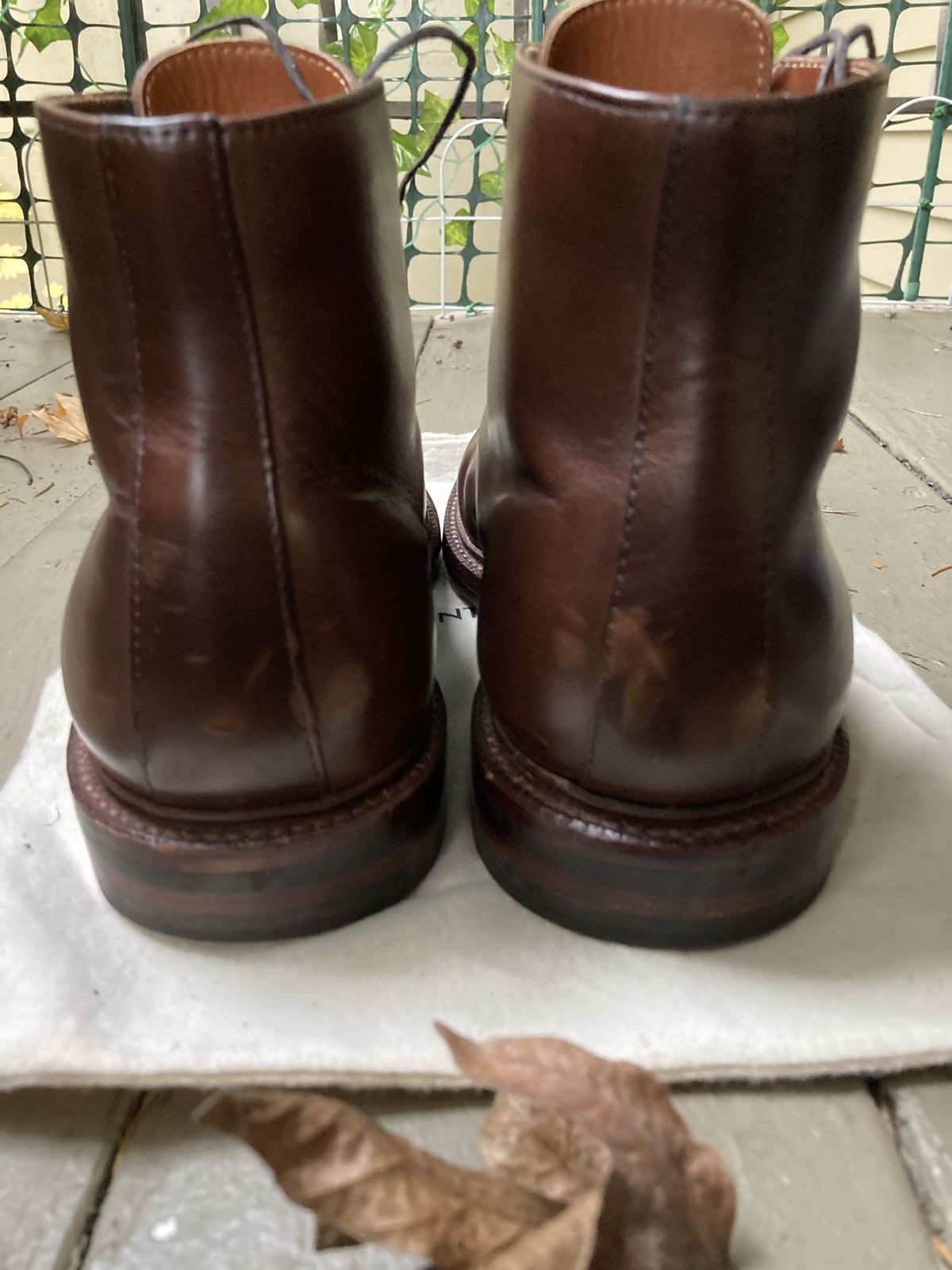 Photo by patinathunderdome on November 4, 2021 of the Grant Stone Cap Toe Boot in Horween Crimson Chromexcel.