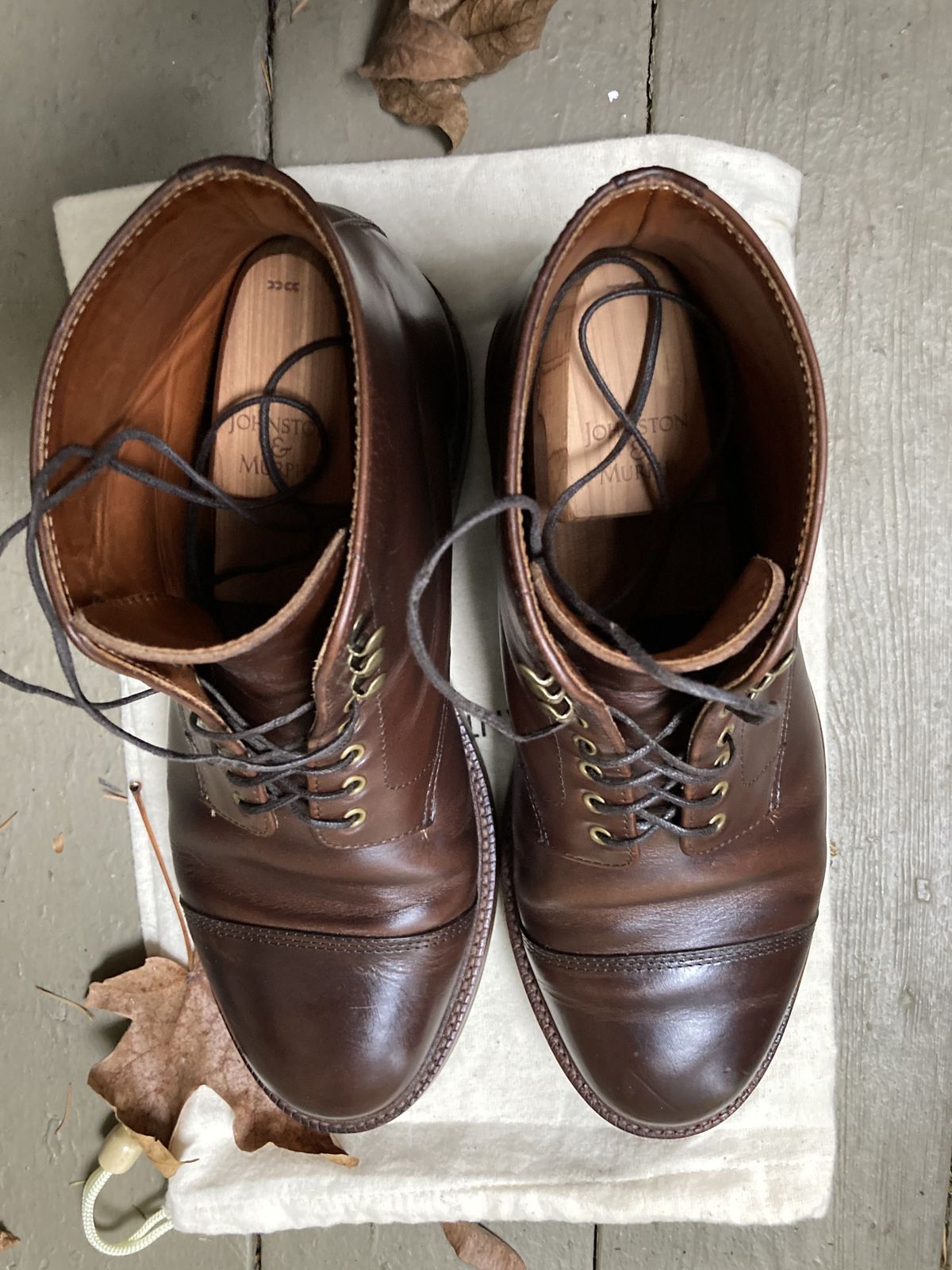 Photo by patinathunderdome on November 4, 2021 of the Grant Stone Cap Toe Boot in Horween Crimson Chromexcel.