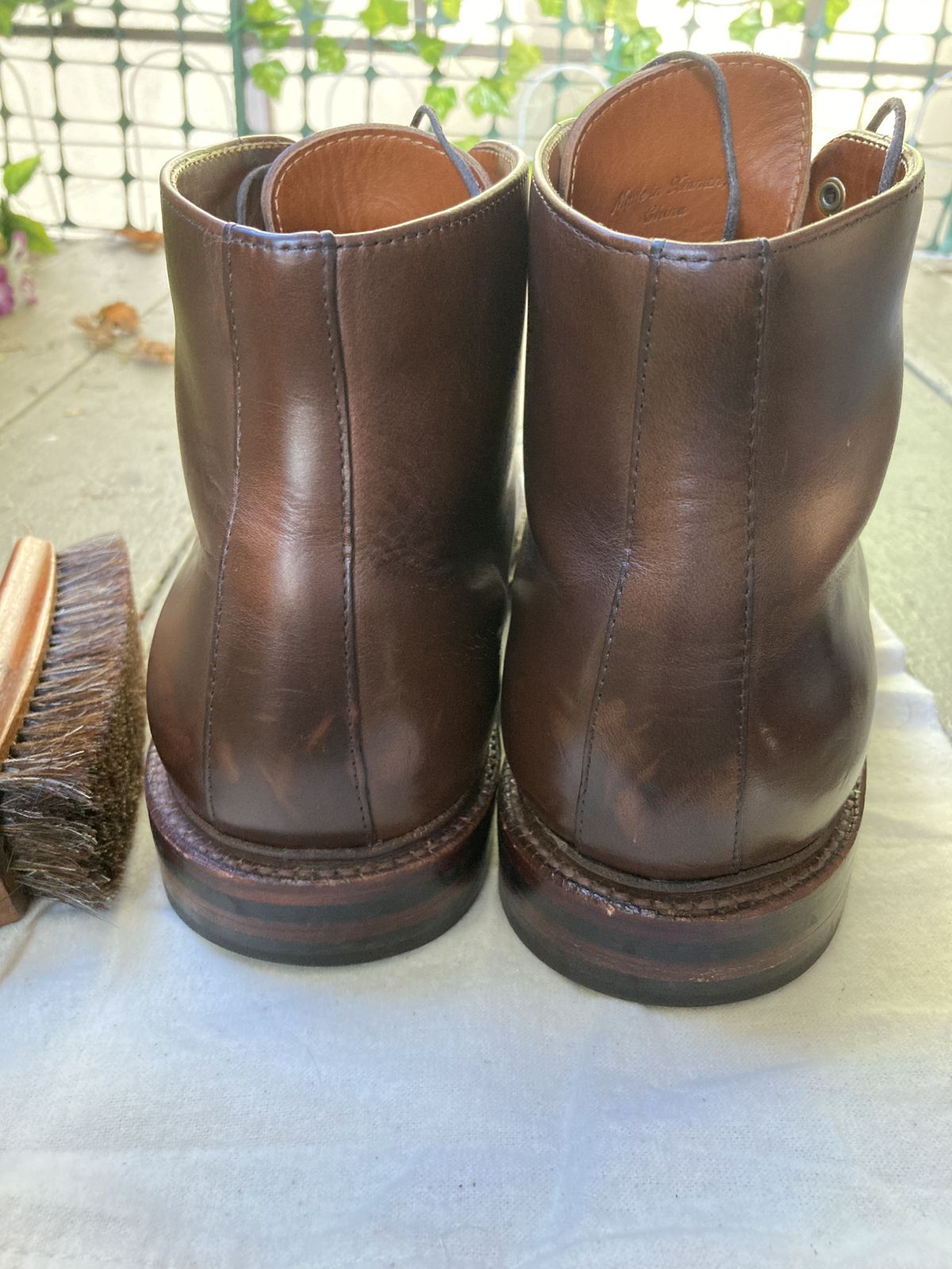 Photo by patinathunderdome on December 1, 2021 of the Grant Stone Cap Toe Boot in Horween Crimson Chromexcel.