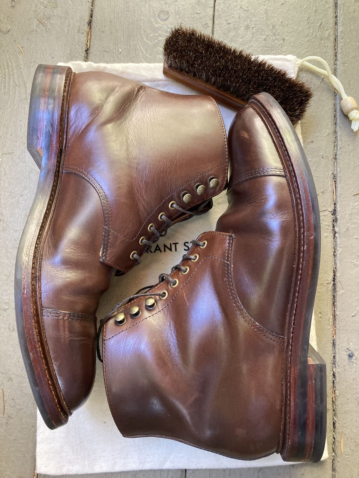 Photo by patinathunderdome on December 1, 2021 of the Grant Stone Cap Toe Boot in Horween Crimson Chromexcel.