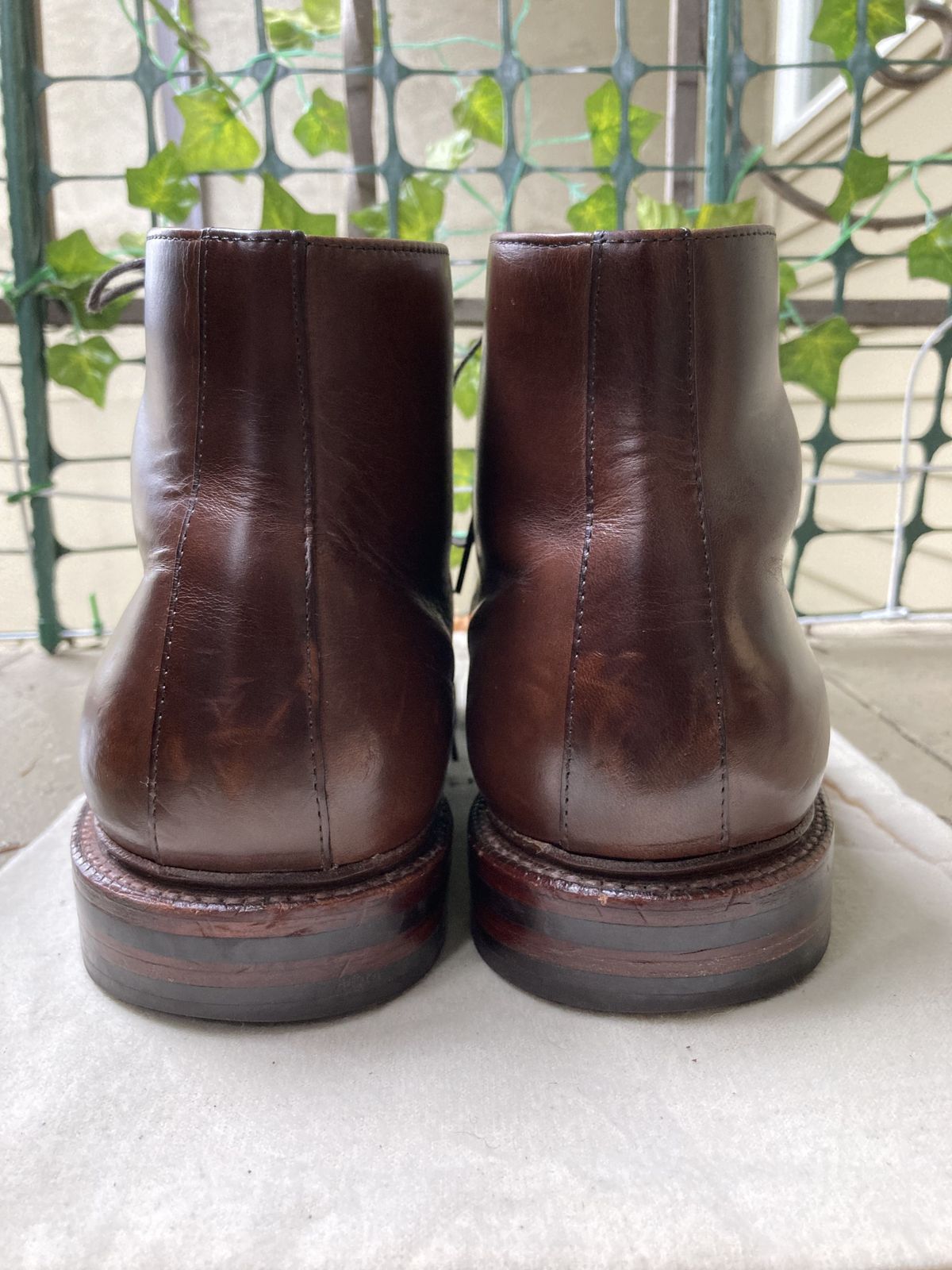 Photo by patinathunderdome on January 3, 2022 of the Grant Stone Cap Toe Boot in Horween Crimson Chromexcel.