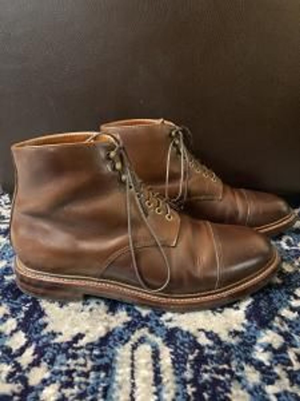Photo by patinathunderdome on February 2, 2022 of the Grant Stone Cap Toe Boot in Horween Crimson Chromexcel.