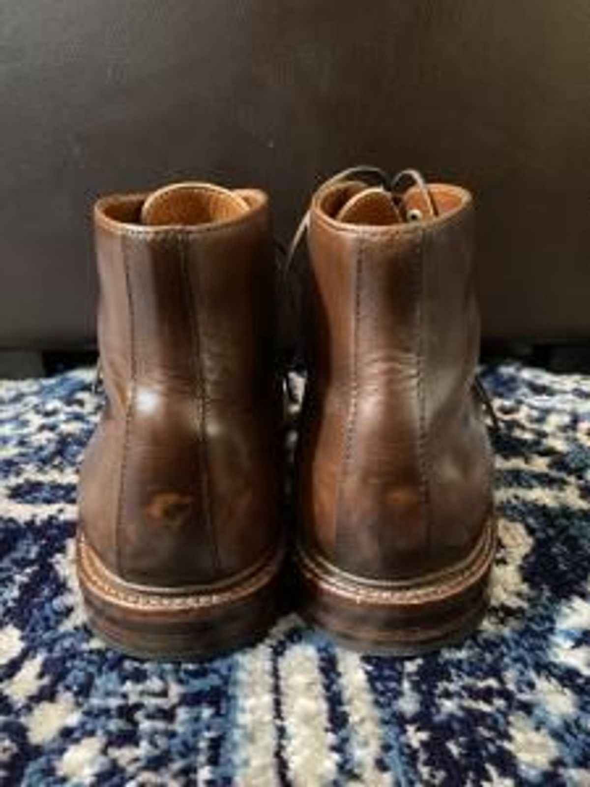 Photo by patinathunderdome on February 2, 2022 of the Grant Stone Cap Toe Boot in Horween Crimson Chromexcel.