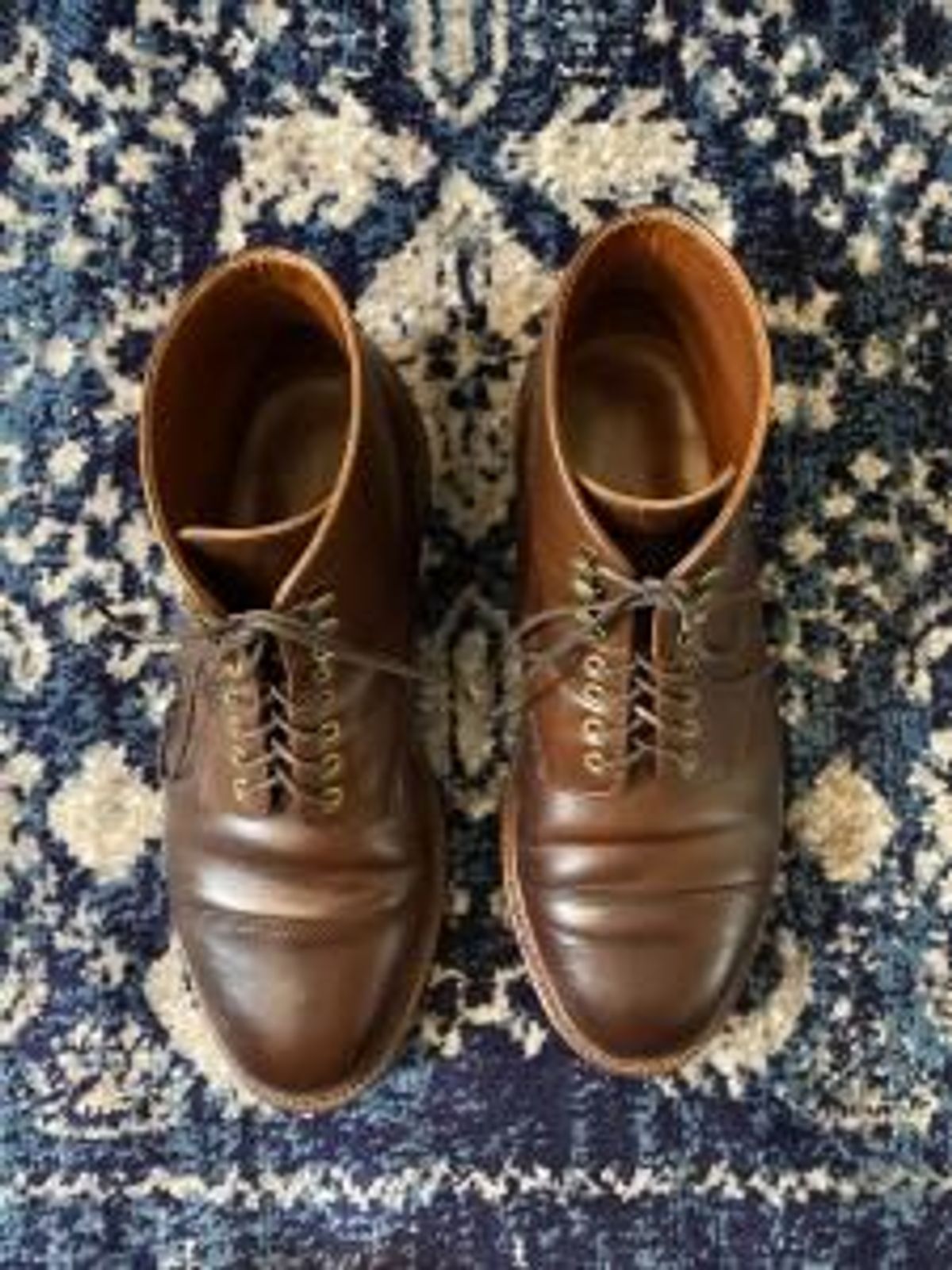 Photo by patinathunderdome on February 2, 2022 of the Grant Stone Cap Toe Boot in Horween Crimson Chromexcel.