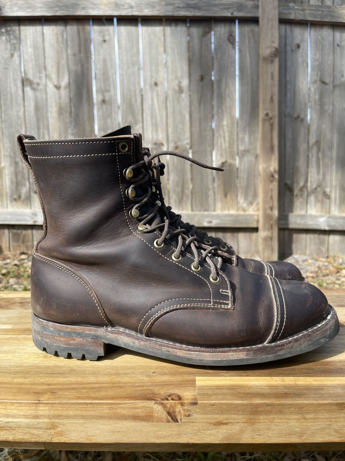 Photo by patinathunderdome on February 3, 2022 of the Truman Upland Boot in Horween Whiskey Predator.