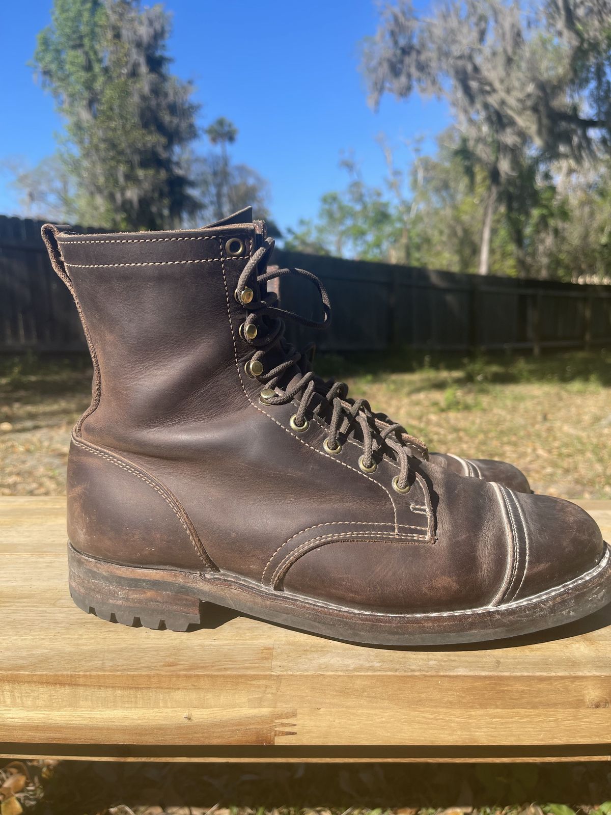 Photo by patinathunderdome on March 2, 2022 of the Truman Upland Boot in Horween Whiskey Predator.