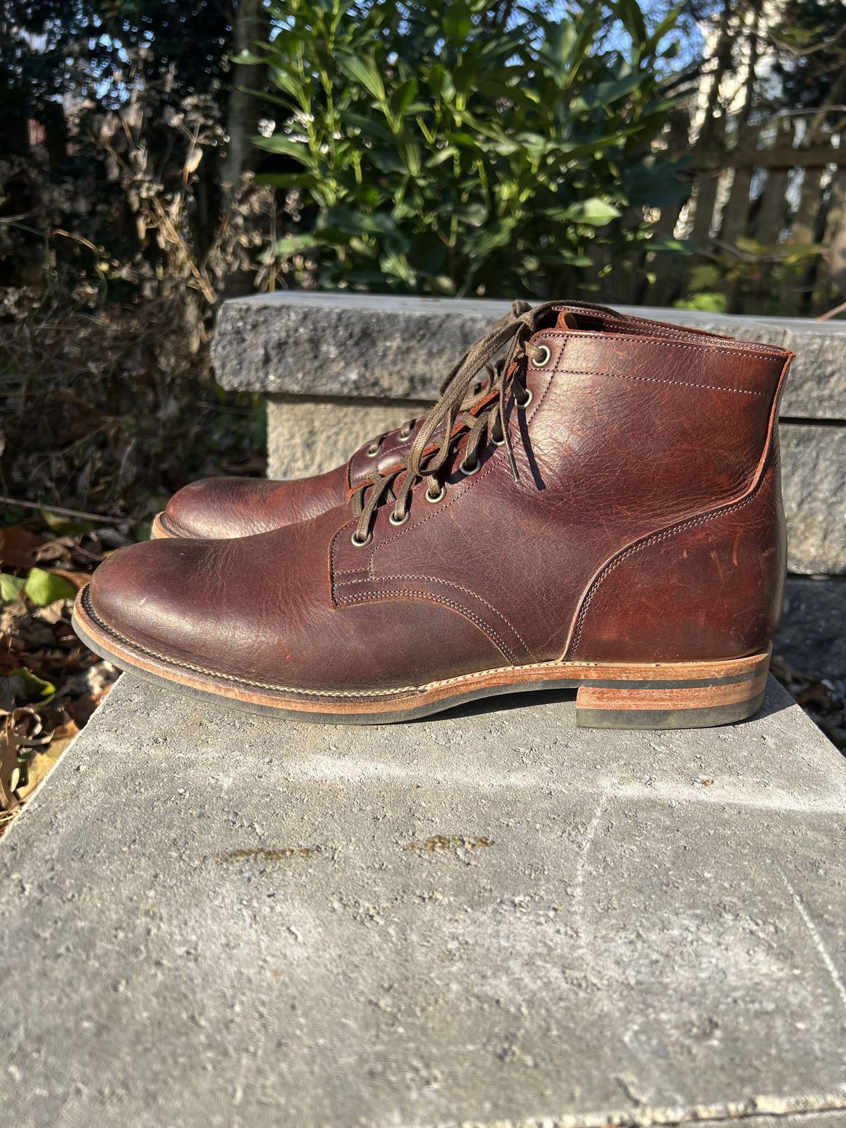 Photo by patinathunderdome on December 1, 2021 of the Viberg Service Boot in C.F. Stead Espresso Classic Oiled Shoulder.