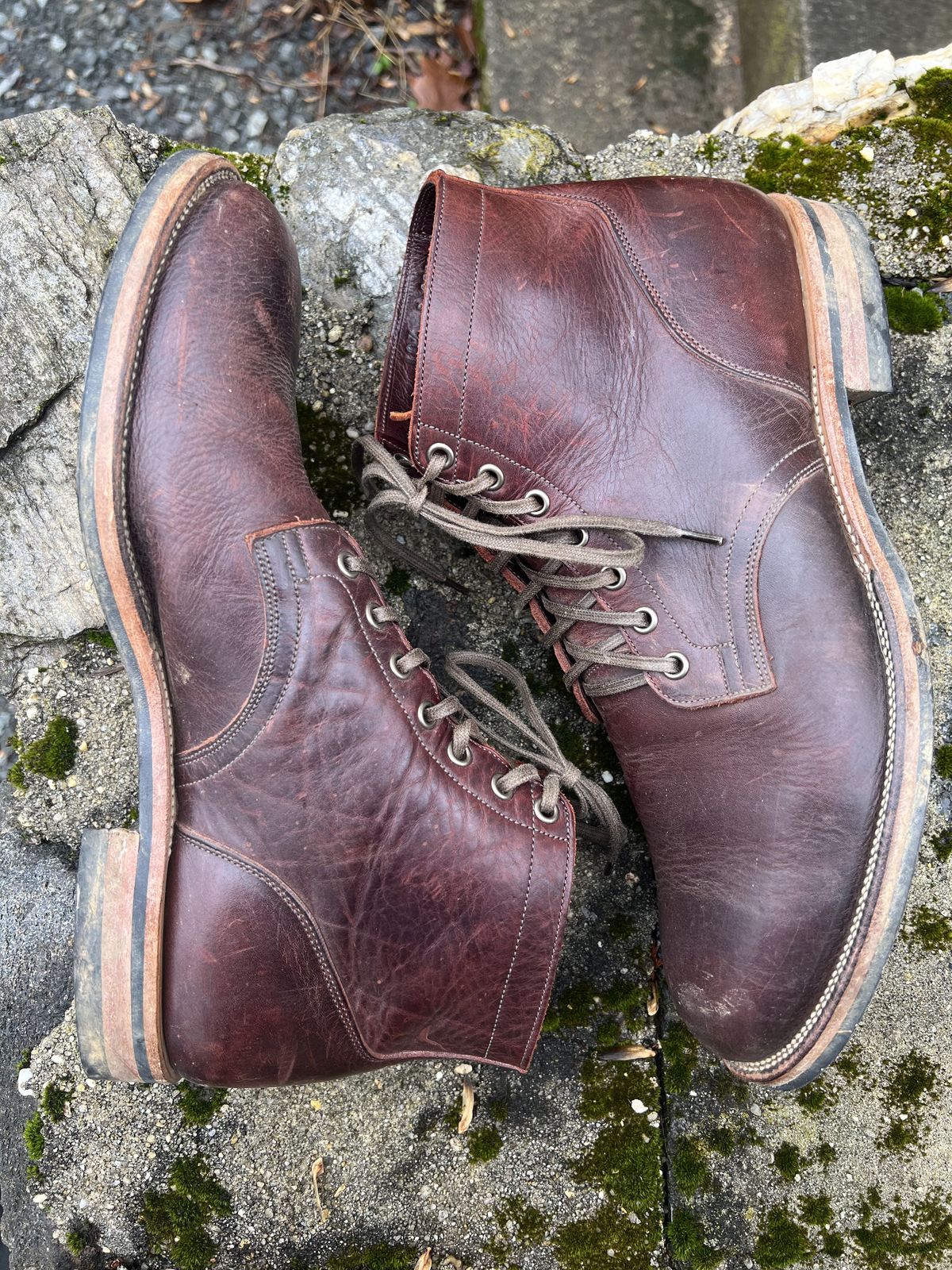 Photo by patinathunderdome on January 2, 2022 of the Viberg Service Boot in C.F. Stead Espresso Classic Oiled Shoulder.