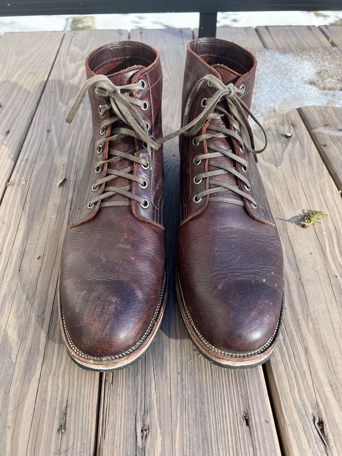 Photo by patinathunderdome on February 2, 2022 of the Viberg Service Boot in C.F. Stead Espresso Classic Oiled Shoulder.