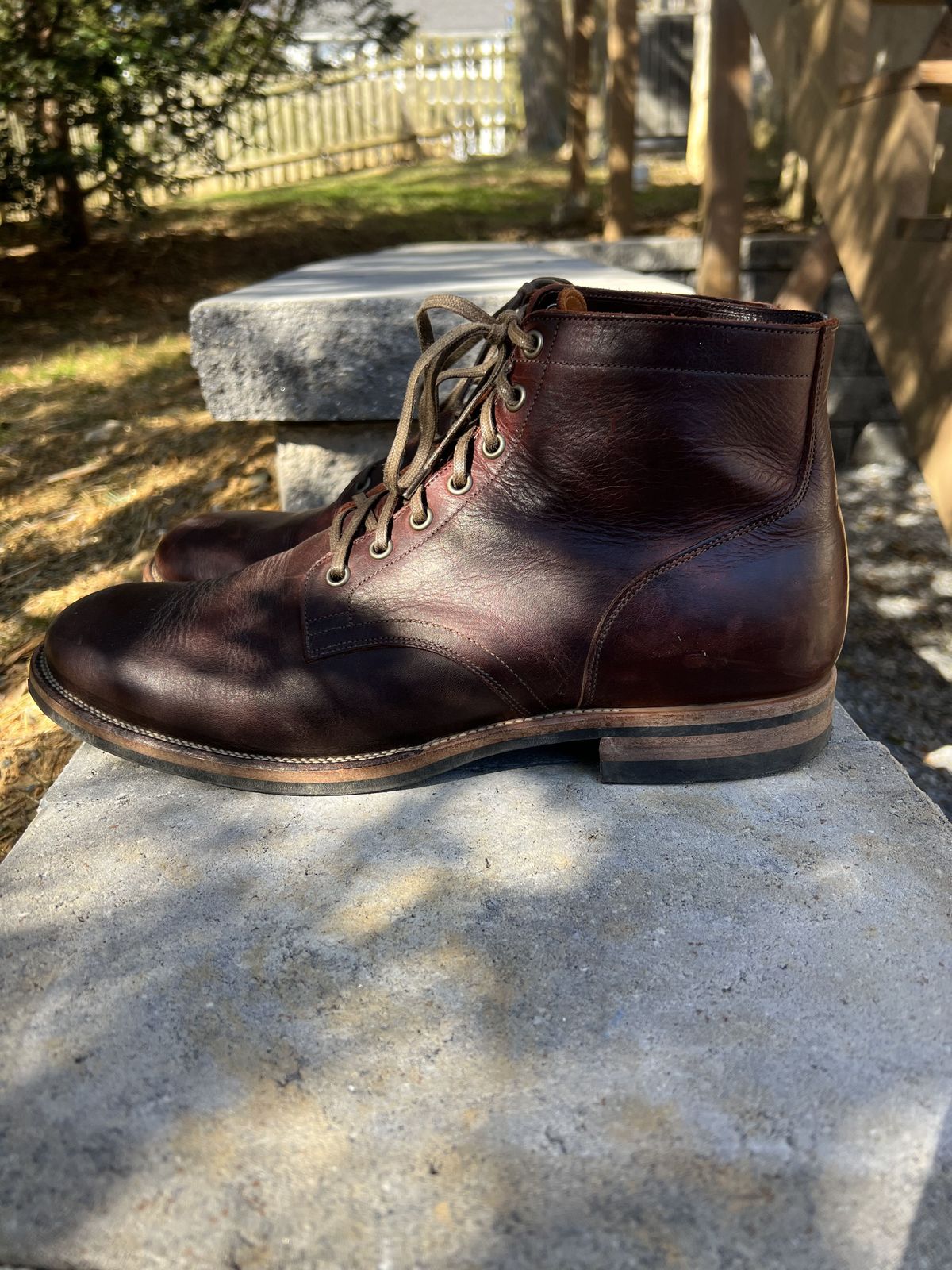 Photo by patinathunderdome on March 3, 2022 of the Viberg Service Boot in C.F. Stead Espresso Classic Oiled Shoulder.