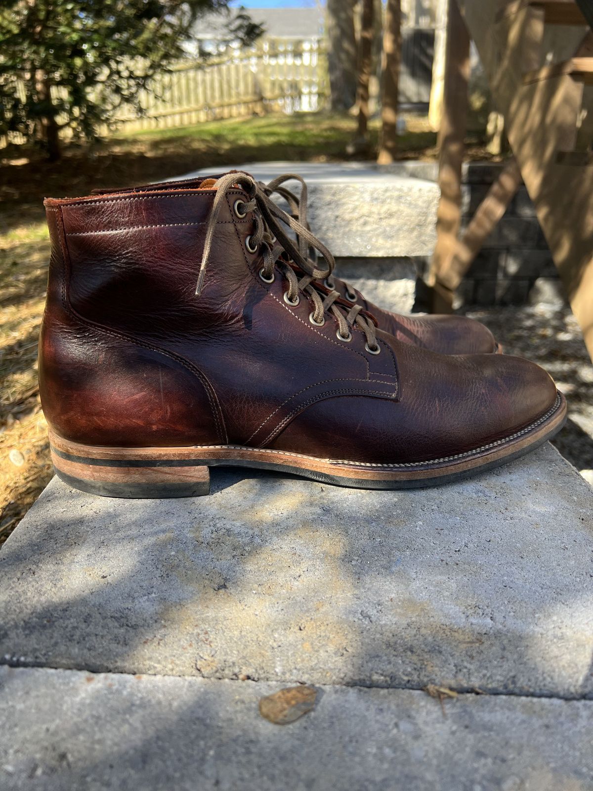 Photo by patinathunderdome on March 3, 2022 of the Viberg Service Boot in C.F. Stead Espresso Classic Oiled Shoulder.