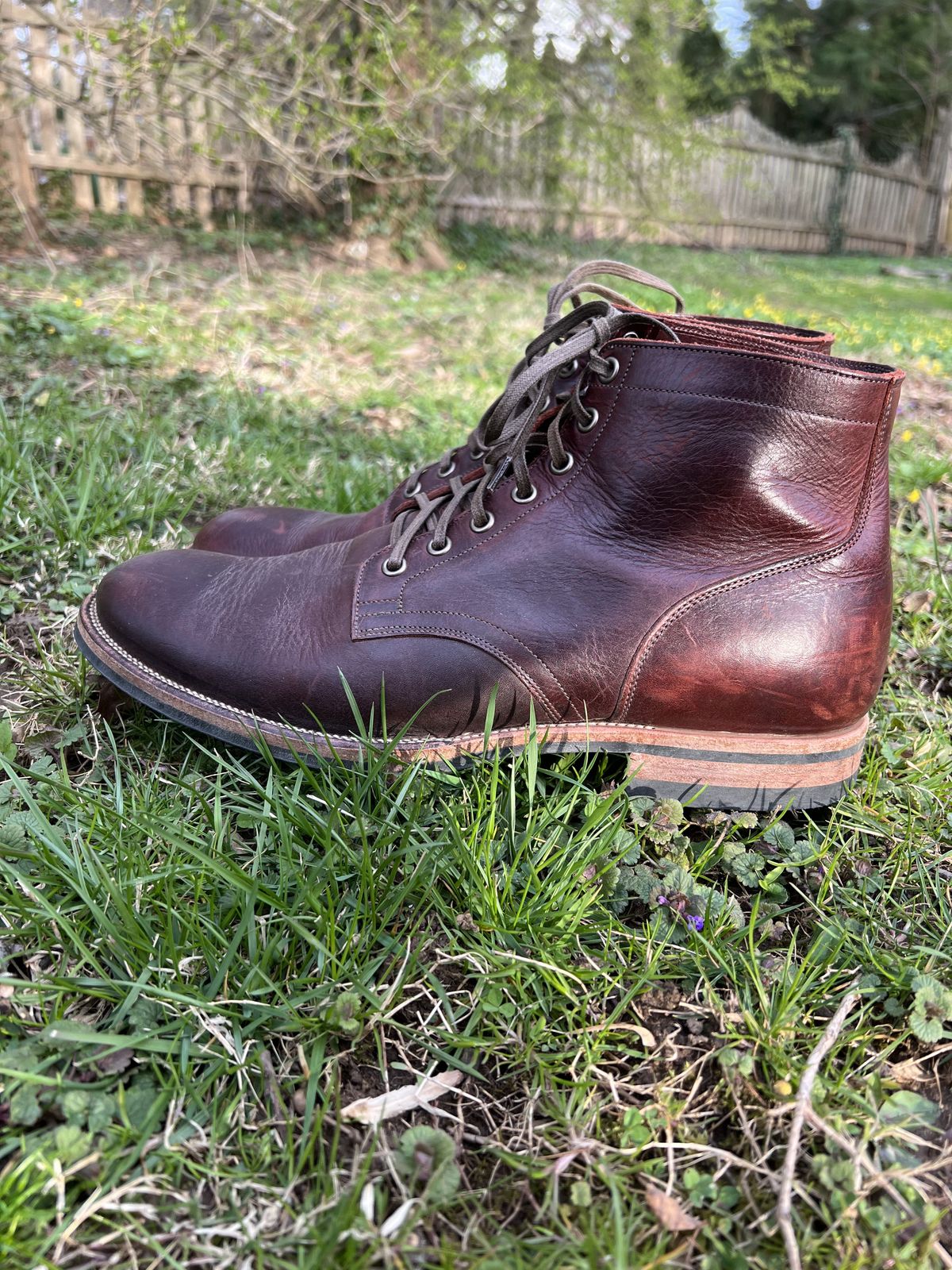 Photo by patinathunderdome on April 4, 2022 of the Viberg Service Boot in C.F. Stead Espresso Classic Oiled Shoulder.