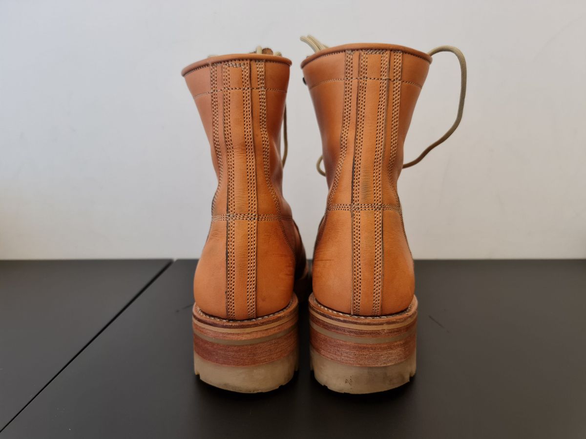Photo by patinathunderdome on November 5, 2021 of the Bad Hat Brothers Monkey Boots in Horween Natural Essex.