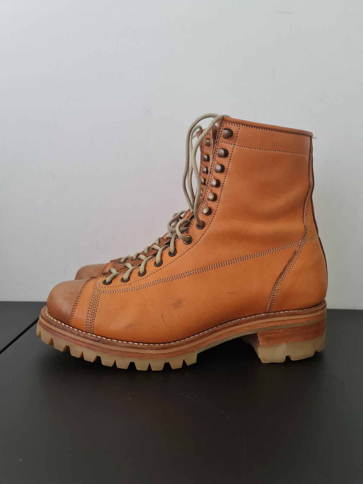 Photo by patinathunderdome on December 5, 2021 of the Bad Hat Brothers Monkey Boots in Horween Natural Essex.