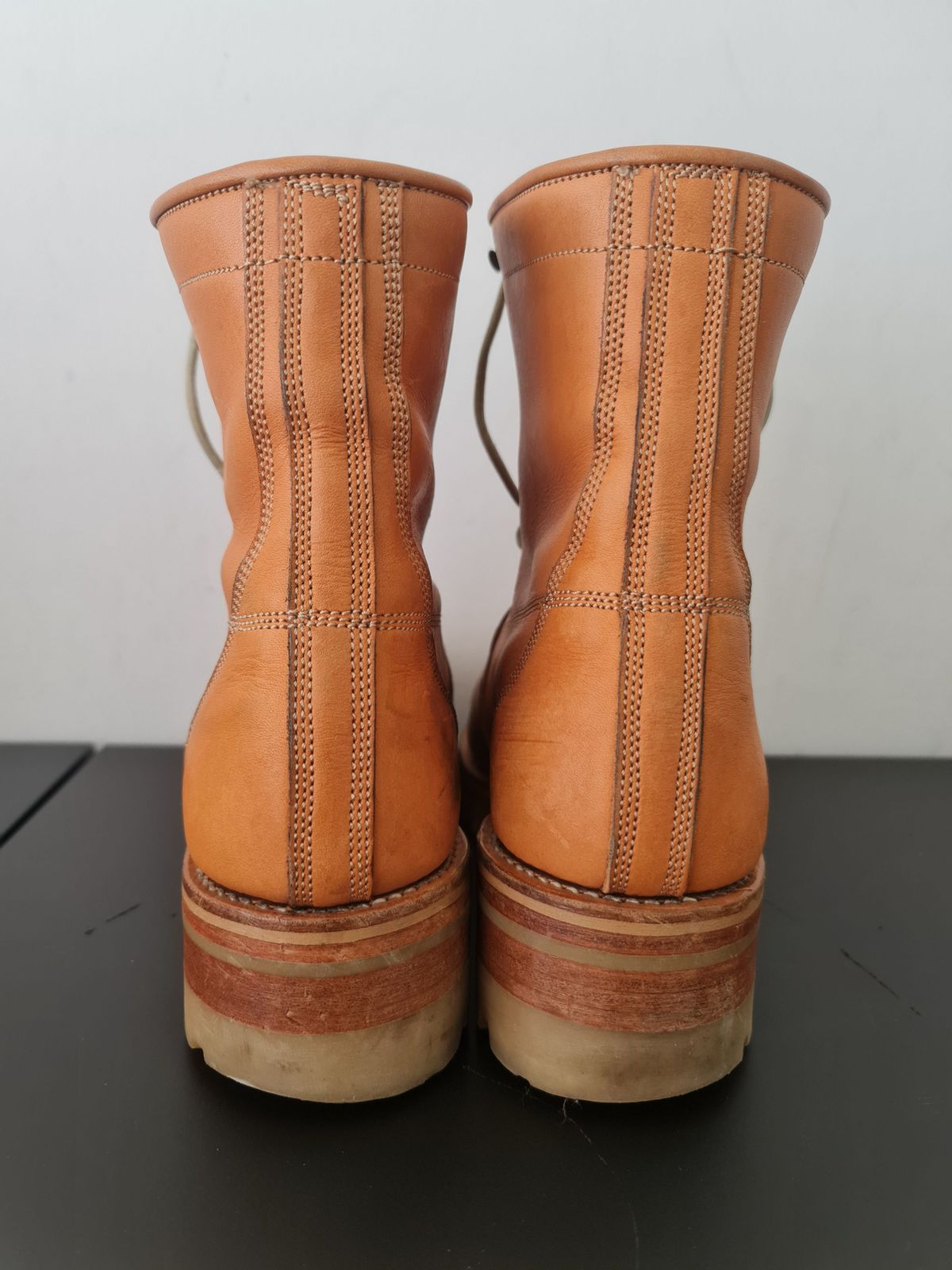 Photo by patinathunderdome on December 5, 2021 of the Bad Hat Brothers Monkey Boots in Horween Natural Essex.