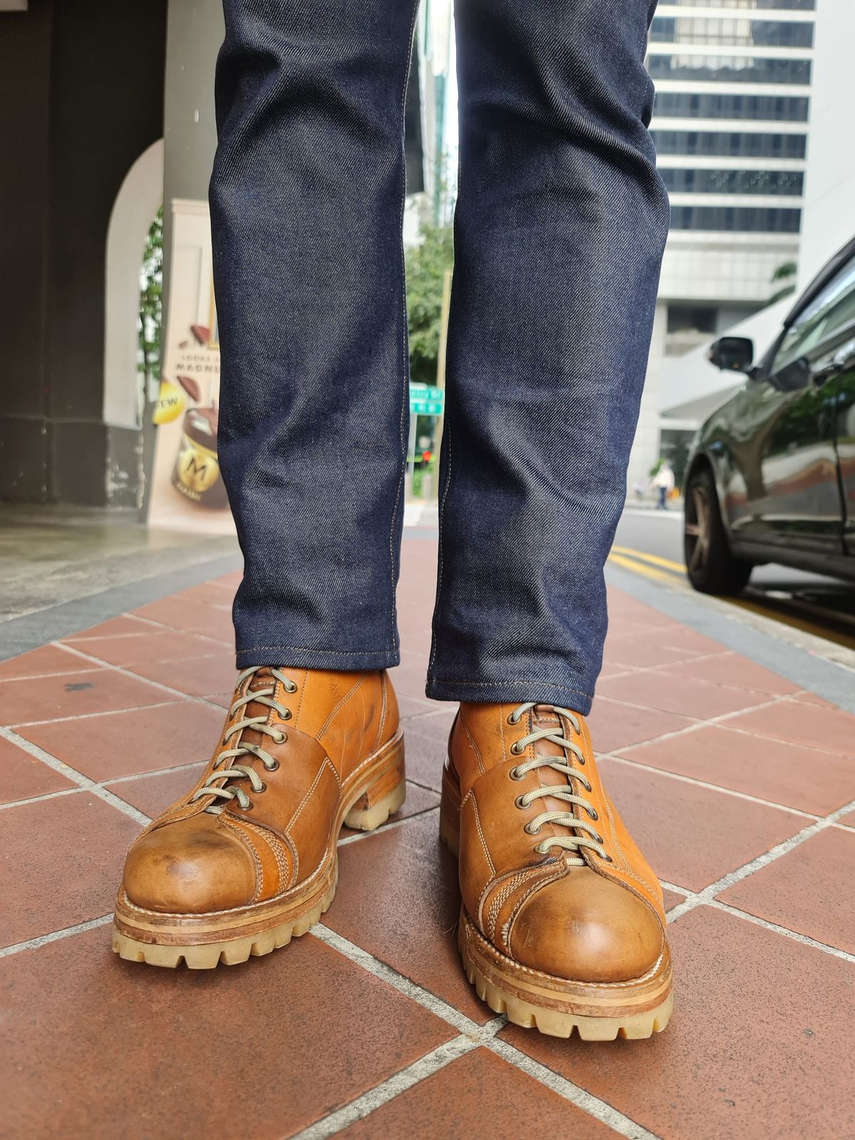 Photo by patinathunderdome on February 3, 2022 of the Bad Hat Brothers Monkey Boots in Horween Natural Essex.
