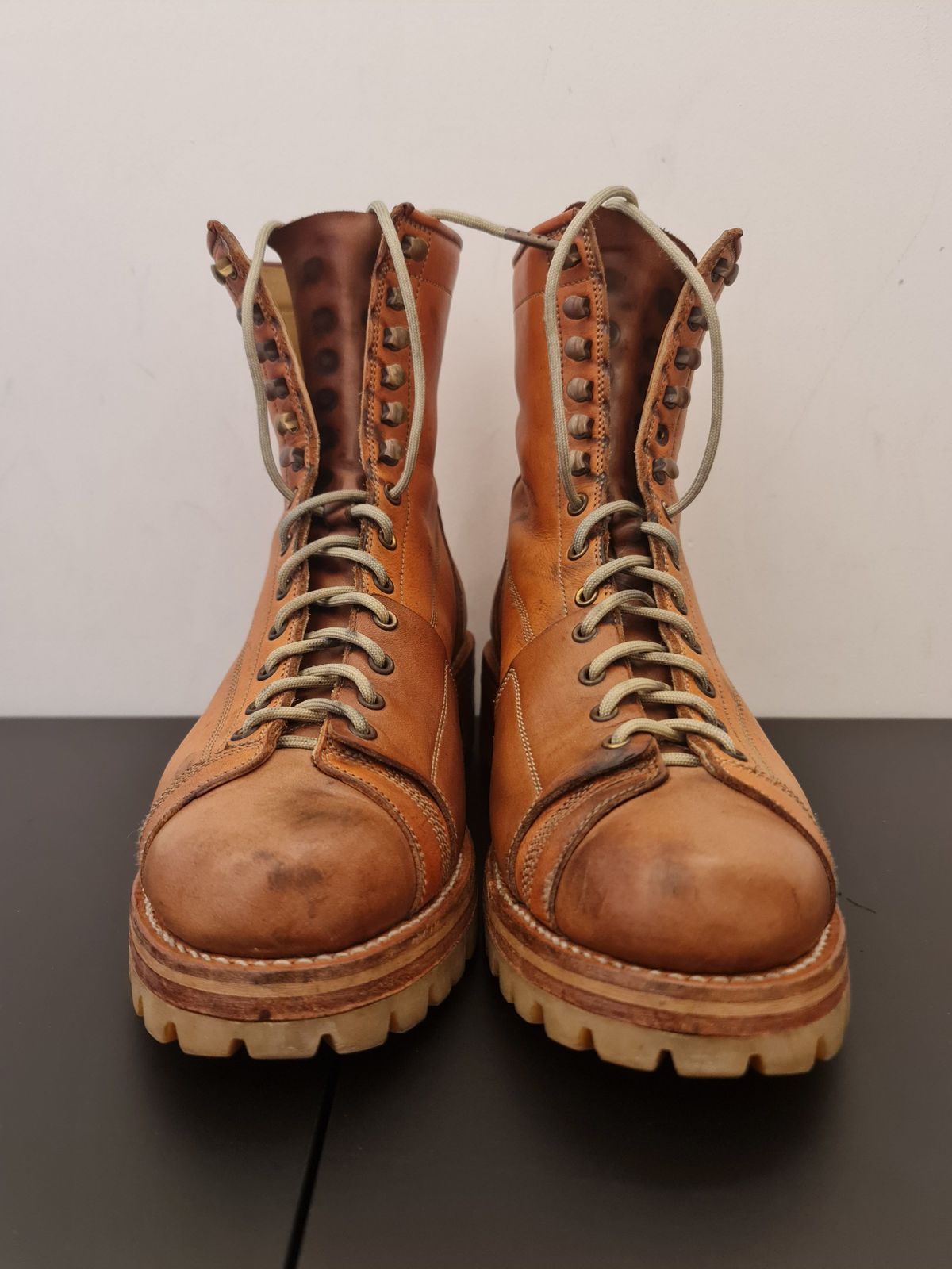 Photo by patinathunderdome on February 3, 2022 of the Bad Hat Brothers Monkey Boots in Horween Natural Essex.