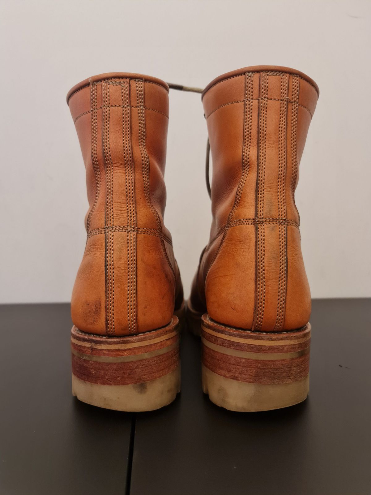 Photo by patinathunderdome on February 3, 2022 of the Bad Hat Brothers Monkey Boots in Horween Natural Essex.