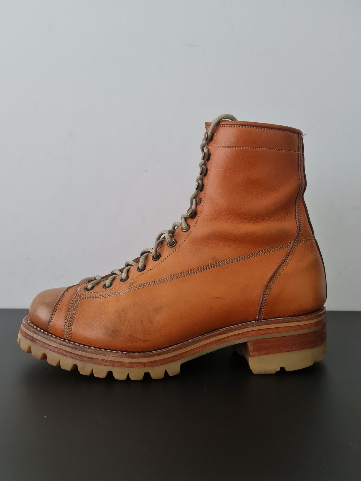 Photo by patinathunderdome on March 4, 2022 of the Bad Hat Brothers Monkey Boots in Horween Natural Essex.