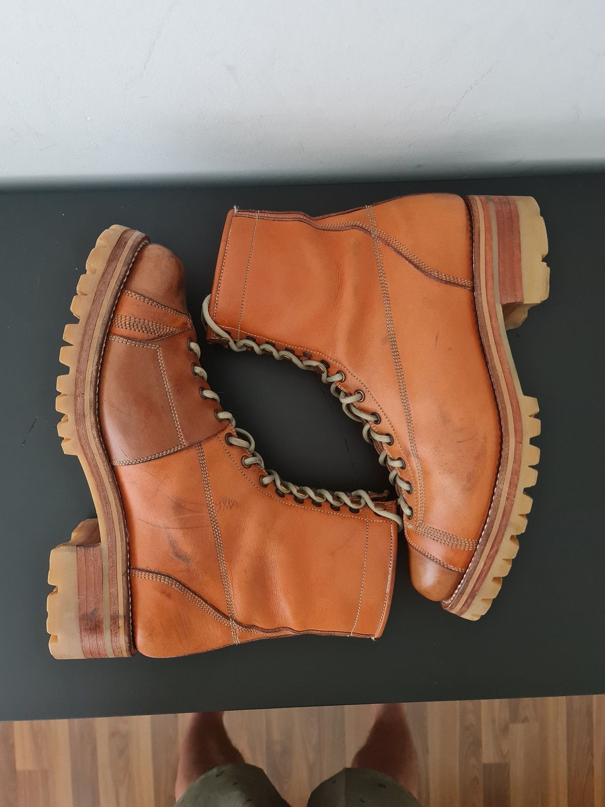 Photo by patinathunderdome on March 4, 2022 of the Bad Hat Brothers Monkey Boots in Horween Natural Essex.