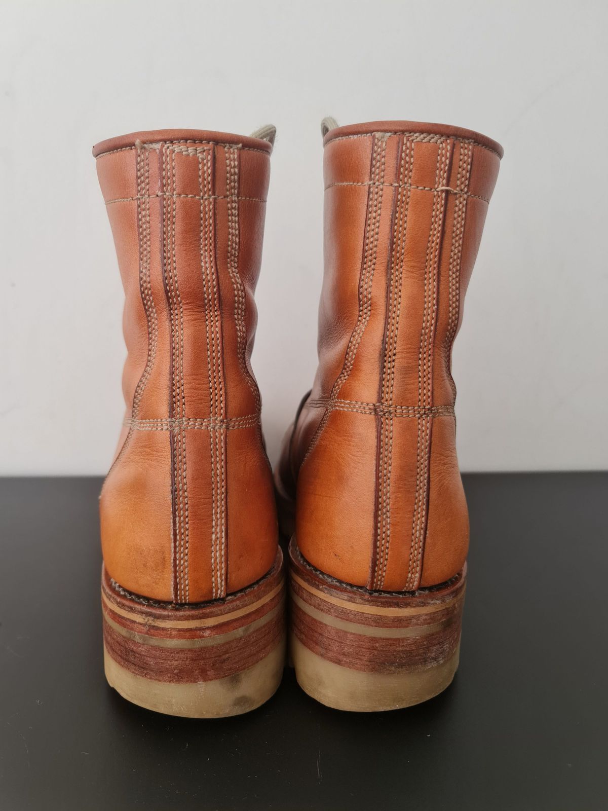 Photo by patinathunderdome on April 5, 2022 of the Bad Hat Brothers Monkey Boots in Horween Natural Essex.