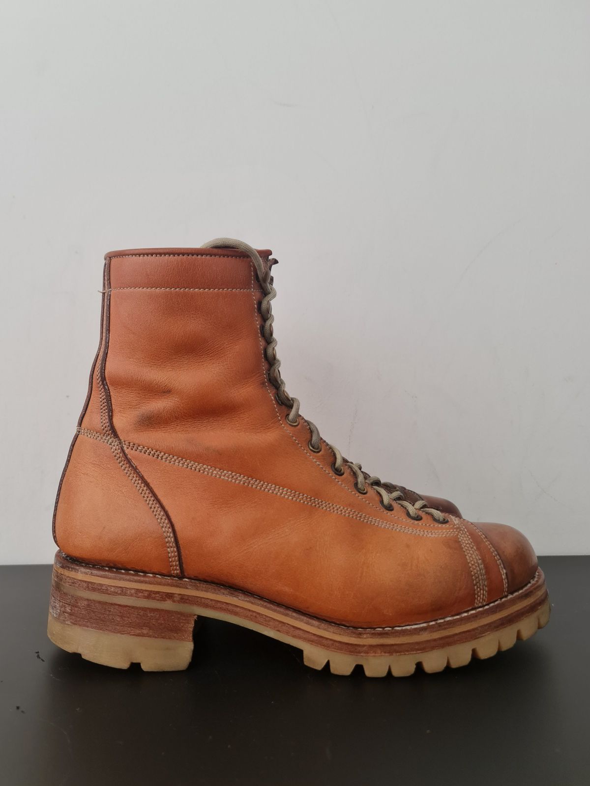 Photo by patinathunderdome on April 5, 2022 of the Bad Hat Brothers Monkey Boots in Horween Natural Essex.