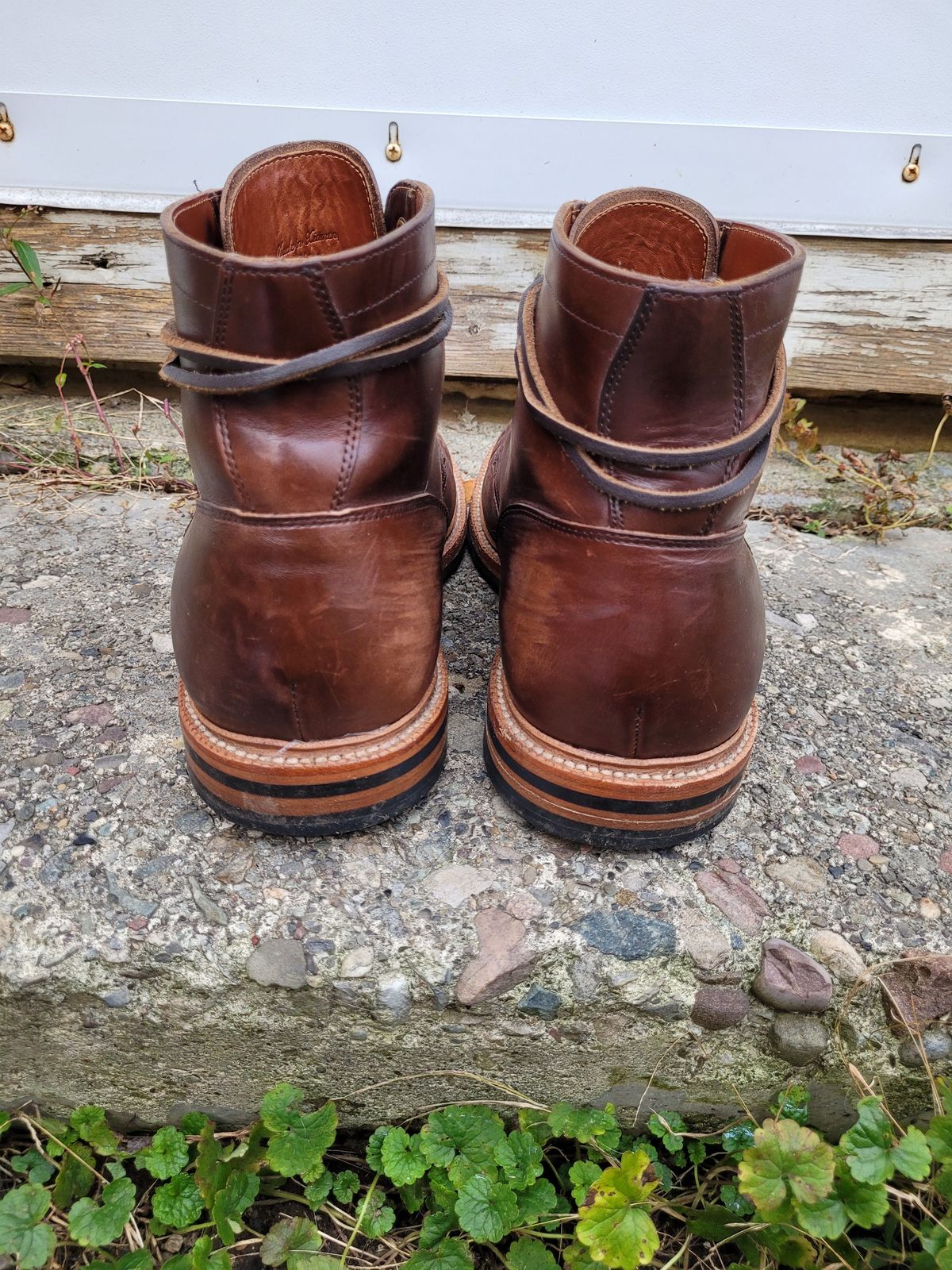 Photo by patinathunderdome on November 2, 2021 of the Grant Stone Diesel Boot in Horween Crimson Chromexcel.