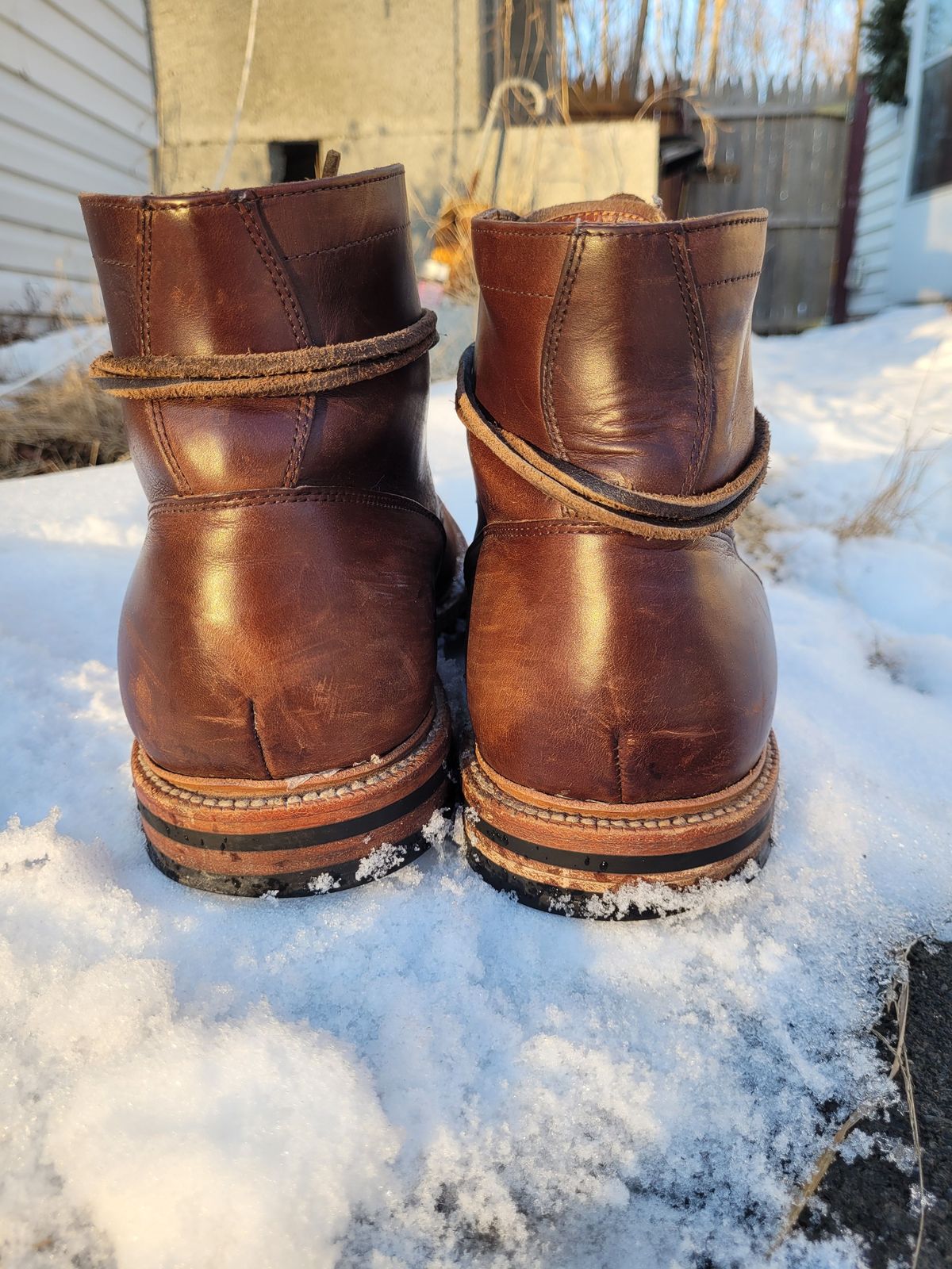 Photo by patinathunderdome on February 1, 2022 of the Grant Stone Diesel Boot in Horween Crimson Chromexcel.
