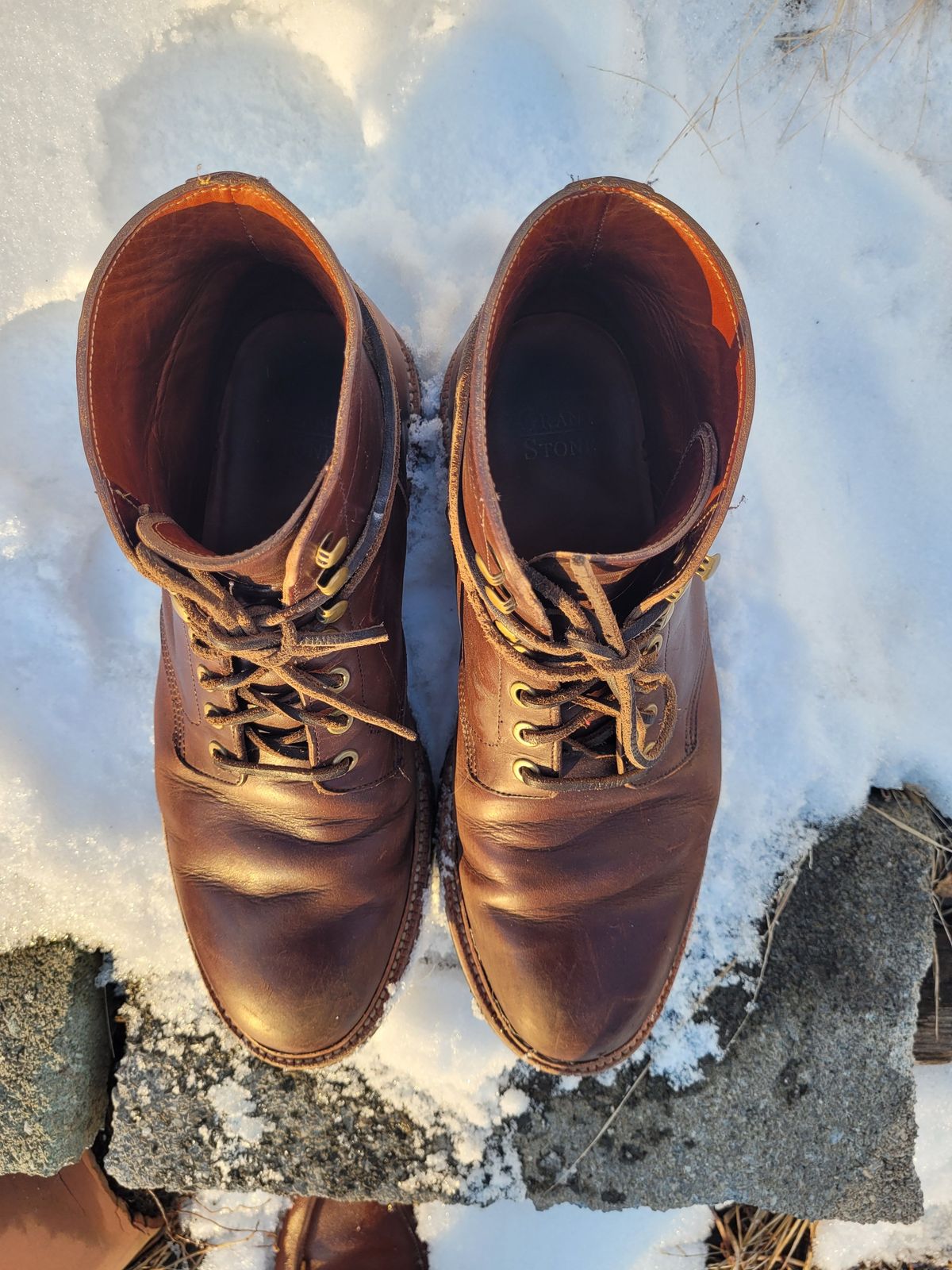 Photo by patinathunderdome on February 1, 2022 of the Grant Stone Diesel Boot in Horween Crimson Chromexcel.