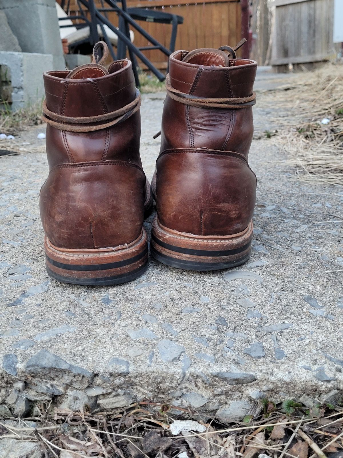 Photo by patinathunderdome on April 2, 2022 of the Grant Stone Diesel Boot in Horween Crimson Chromexcel.