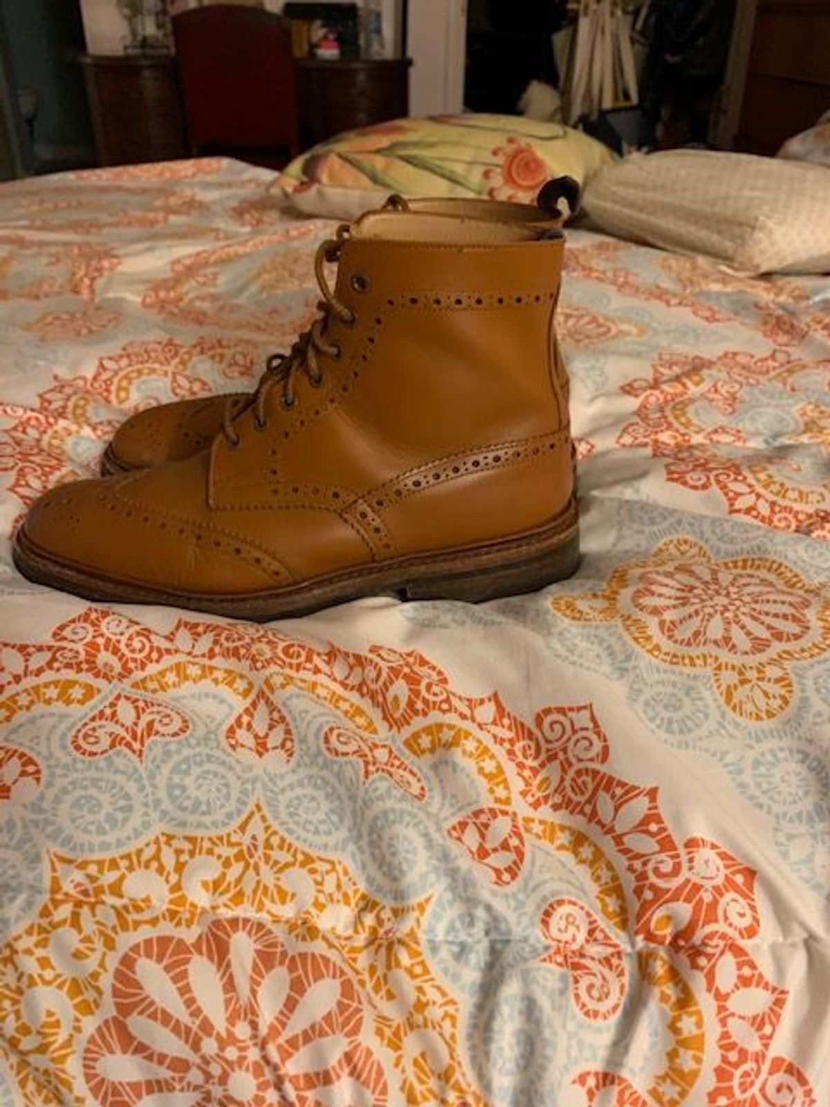 Photo by patinathunderdome on February 6, 2022 of the Tricker's Stow Country Boot in C-Shade Tan.