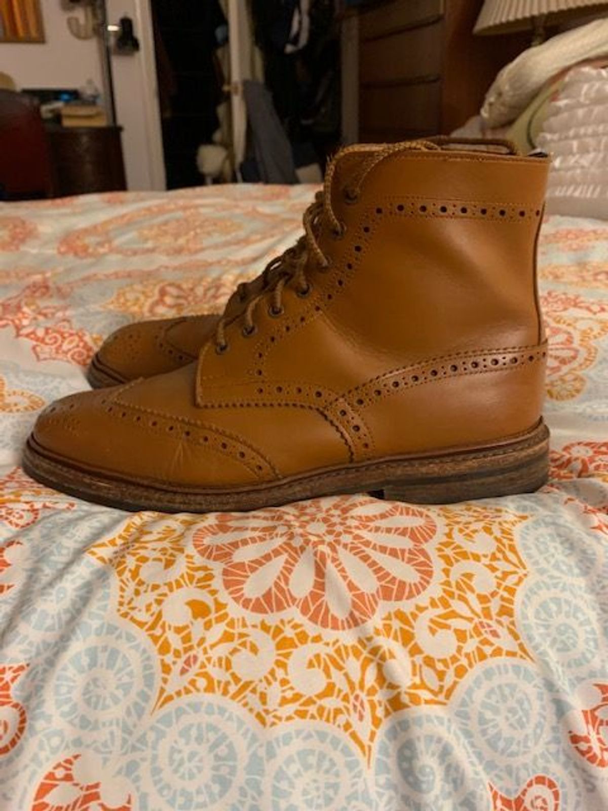 Photo by patinathunderdome on April 6, 2022 of the Tricker's Stow Country Boot in C-Shade Tan.