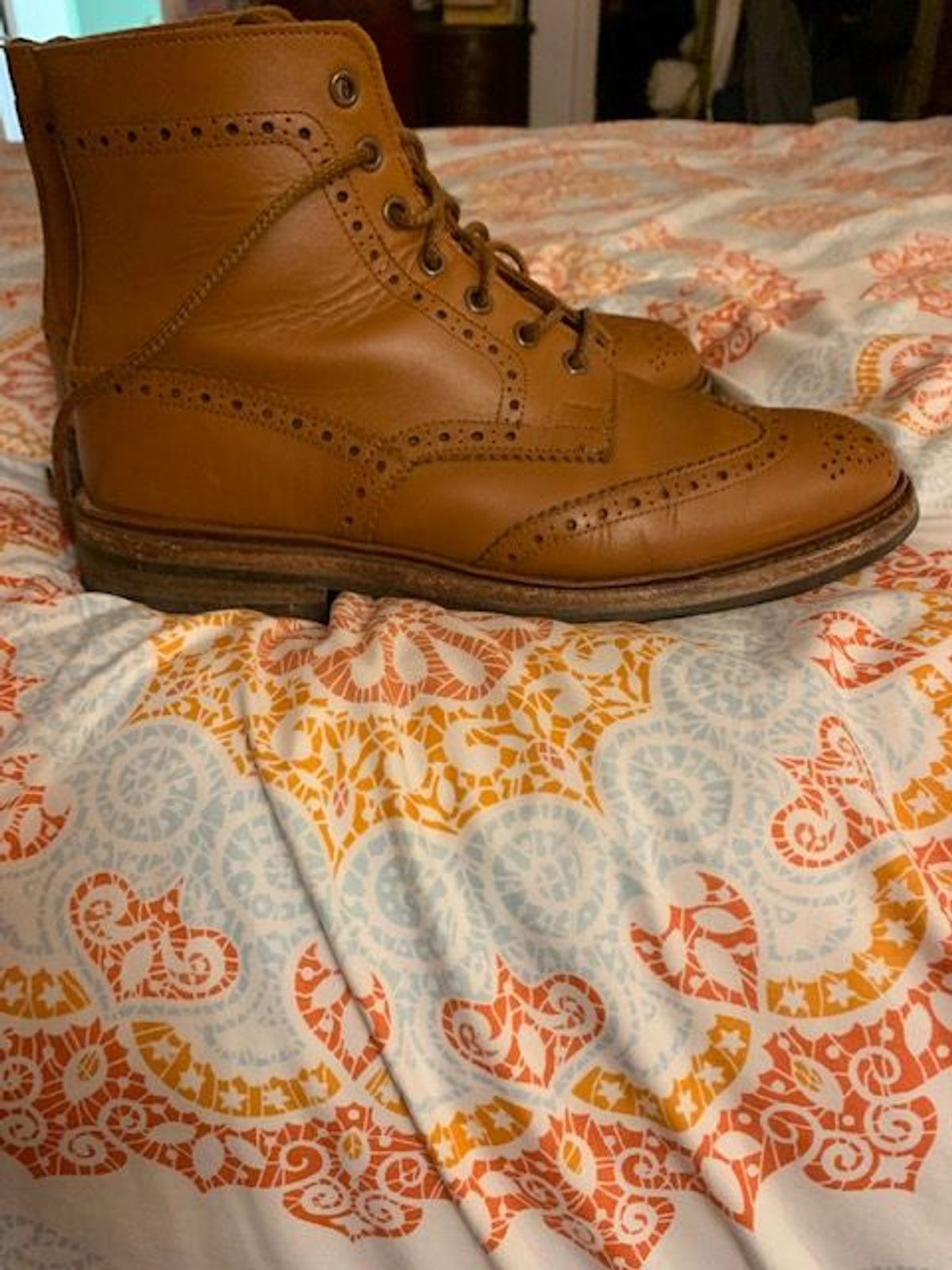 Photo by patinathunderdome on April 6, 2022 of the Tricker's Stow Country Boot in C-Shade Tan.