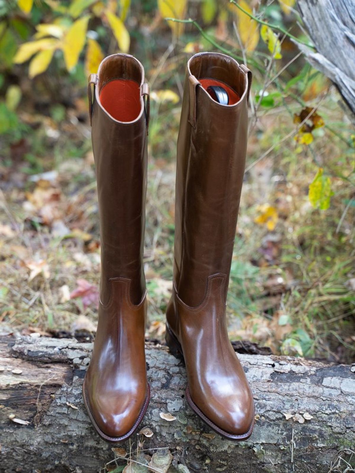 Photo by patinathunderdome on November 9, 2021 of the Carmina Riding Boots 1506 in Horween Cognac Shell Cordovan.