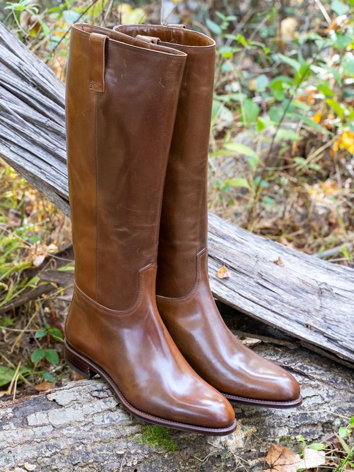 Photo by patinathunderdome on November 9, 2021 of the Carmina Riding Boots 1506 in Horween Cognac Shell Cordovan.