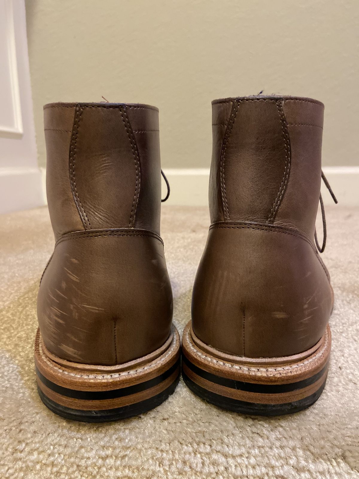 Photo by patinathunderdome on November 5, 2021 of the Grant Stone Diesel Boot in Horween Dune Chromexcel.