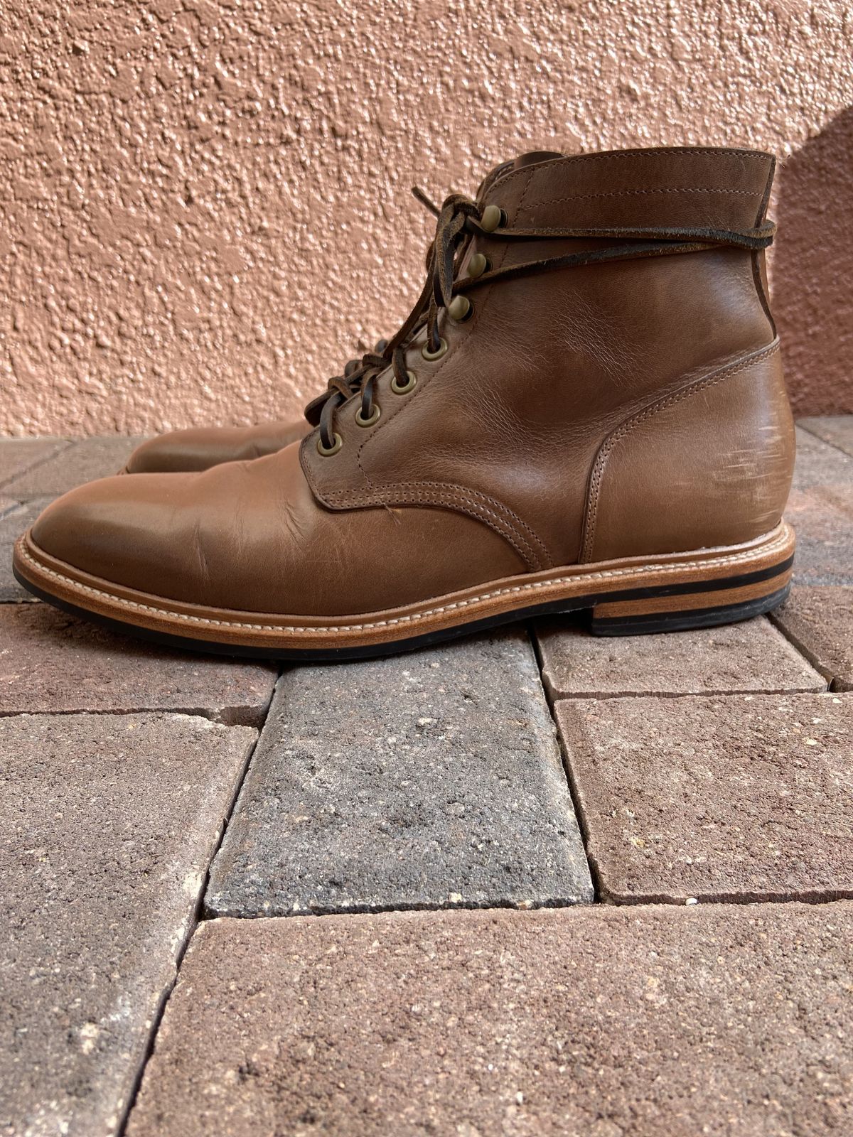Photo by patinathunderdome on December 5, 2021 of the Grant Stone Diesel Boot in Horween Dune Chromexcel.