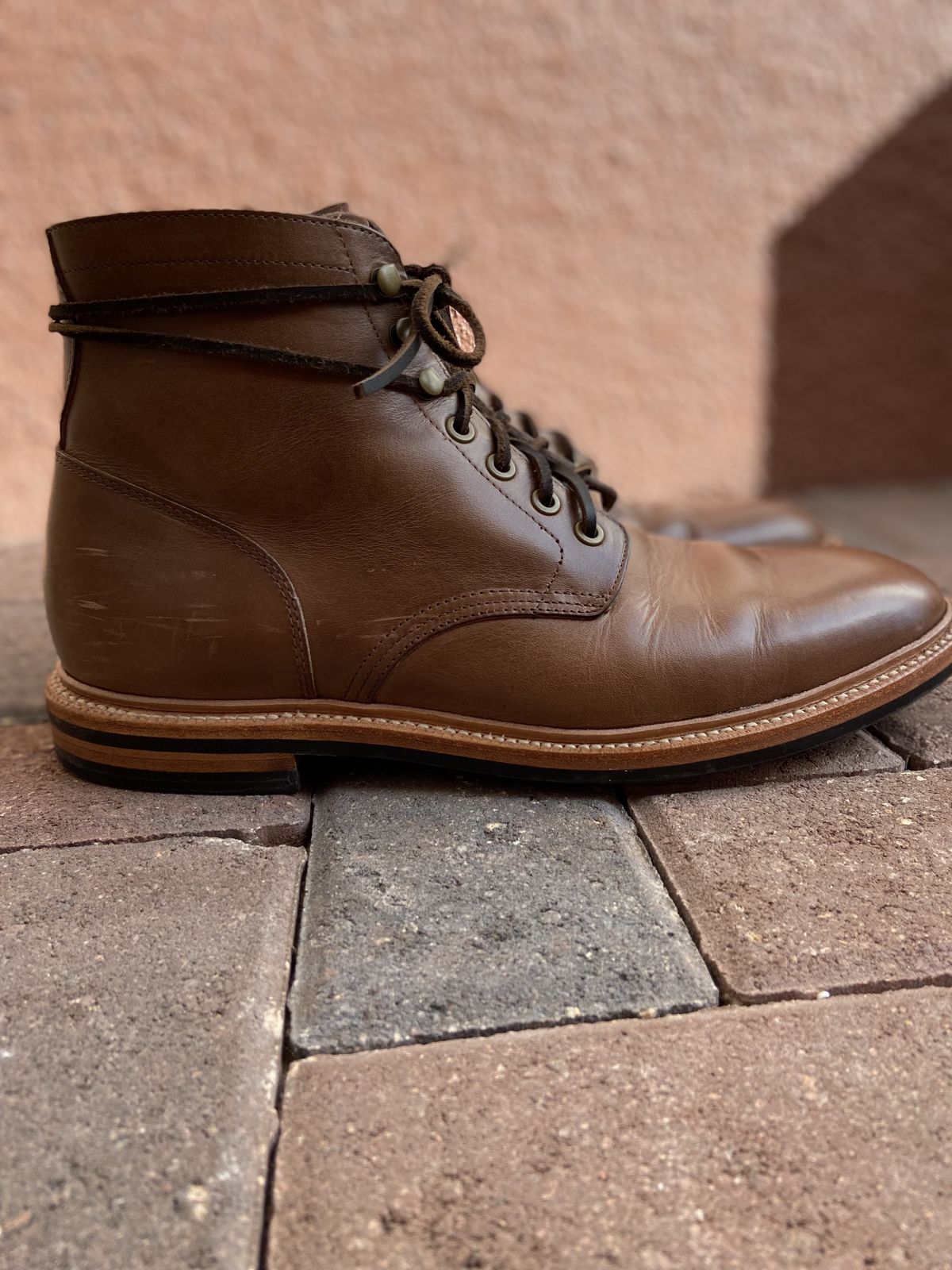 Photo by patinathunderdome on December 5, 2021 of the Grant Stone Diesel Boot in Horween Dune Chromexcel.