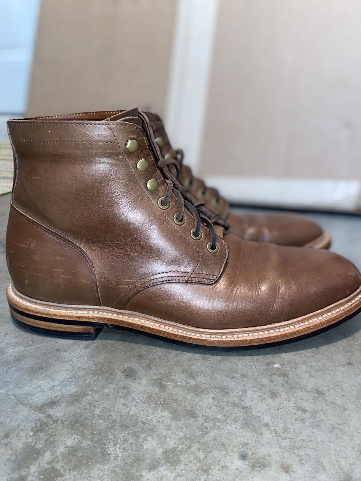 Photo by patinathunderdome on January 6, 2022 of the Grant Stone Diesel Boot in Horween Dune Chromexcel.