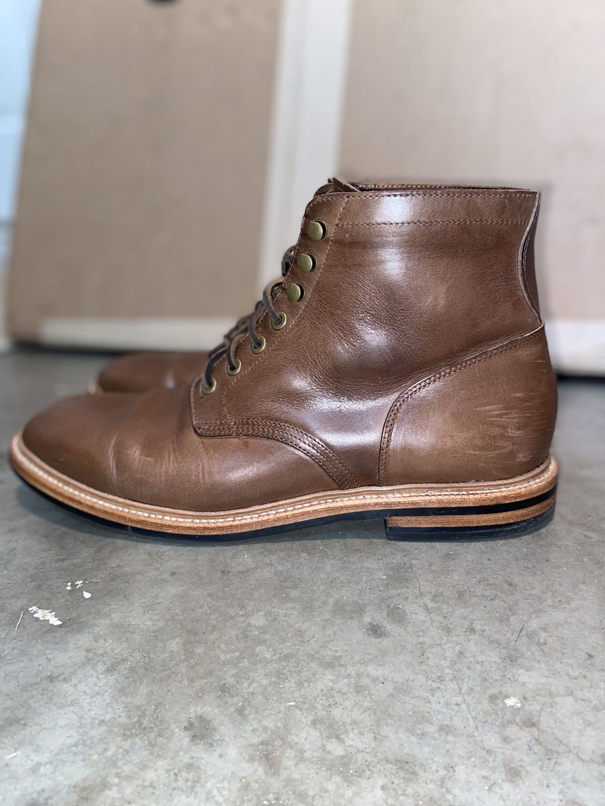 Photo by patinathunderdome on January 6, 2022 of the Grant Stone Diesel Boot in Horween Dune Chromexcel.