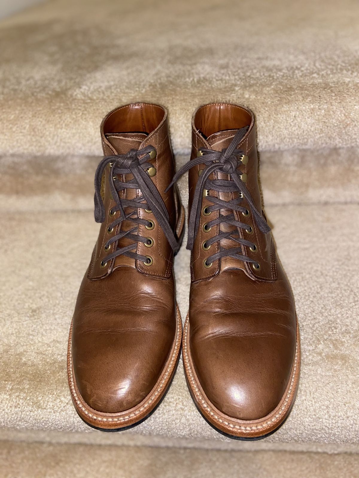 Photo by patinathunderdome on February 6, 2022 of the Grant Stone Diesel Boot in Horween Dune Chromexcel.