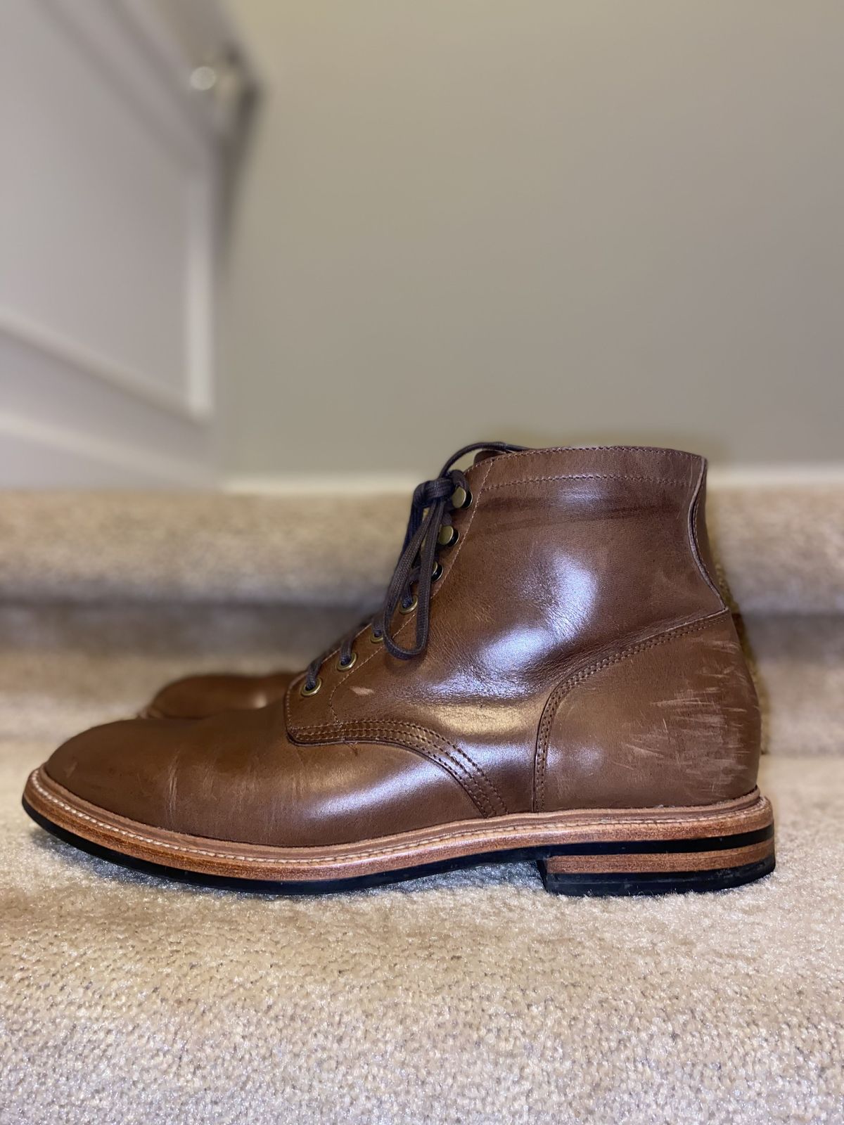 Photo by patinathunderdome on February 6, 2022 of the Grant Stone Diesel Boot in Horween Dune Chromexcel.