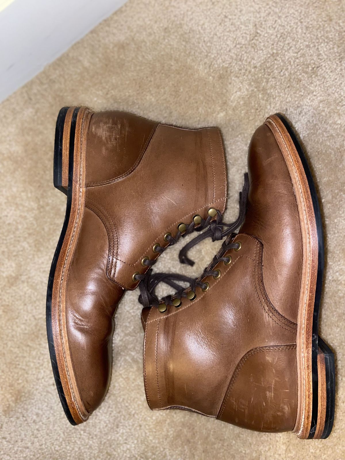 Photo by patinathunderdome on February 6, 2022 of the Grant Stone Diesel Boot in Horween Dune Chromexcel.