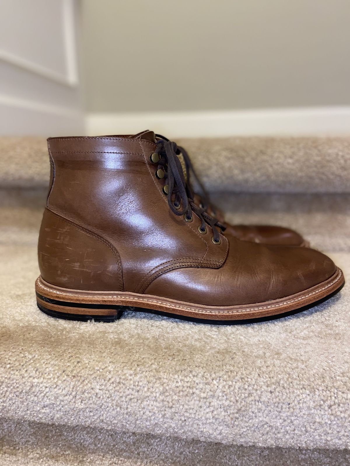 Photo by patinathunderdome on February 6, 2022 of the Grant Stone Diesel Boot in Horween Dune Chromexcel.